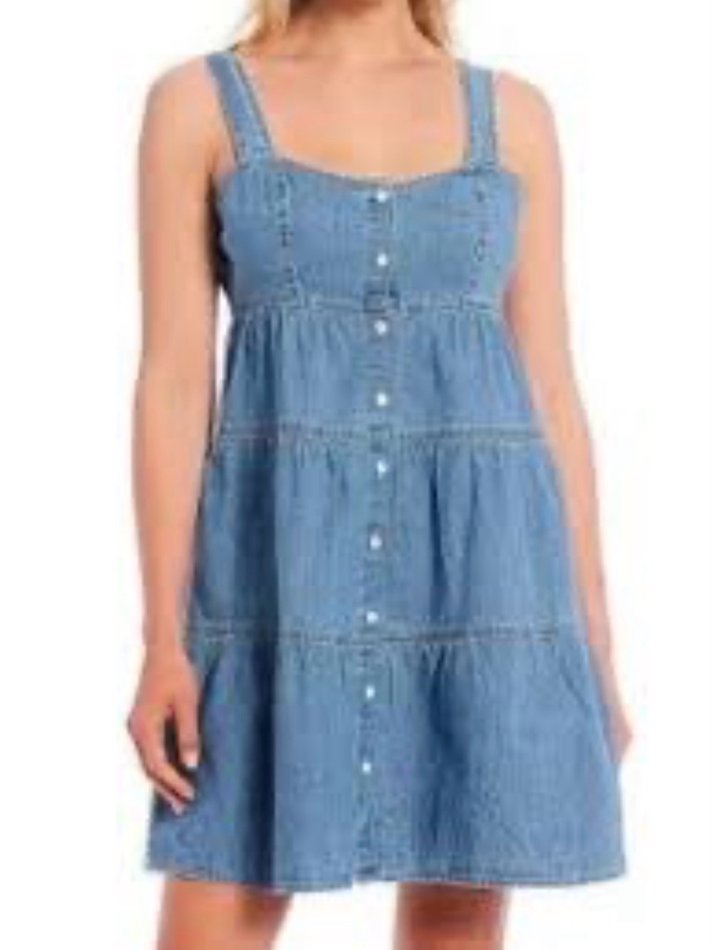 UEC Levi's JONI Light Blue Denim Sleeveless Tiered Button-Down Mini Dress SZ M